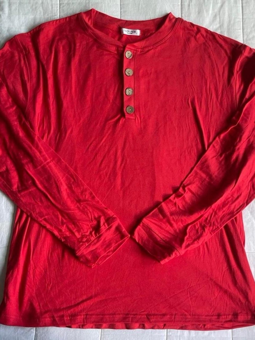 Ekouaer Red Quarter-Button Long-Sleeve Shirt - L